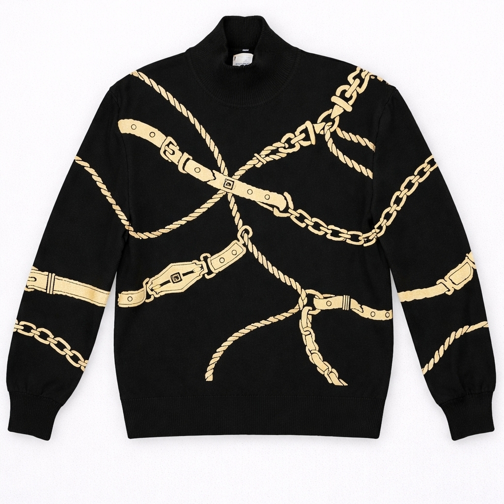 St. John Collection Black Harness & Chain Motif Pullover Size 6